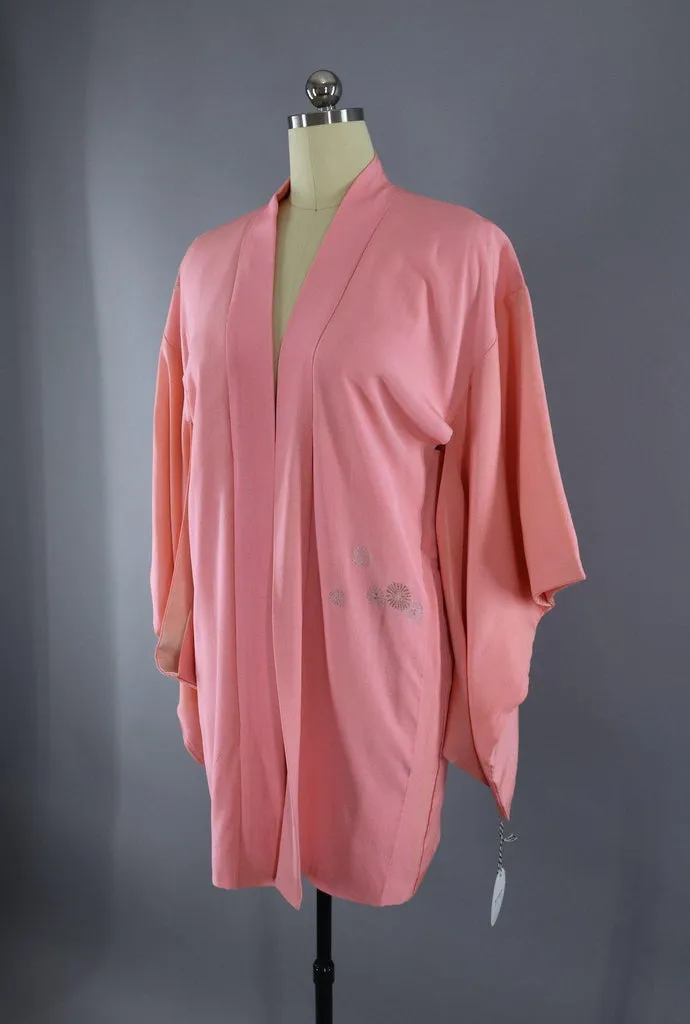 Vintage Silk Kimono Cardigan Jacket / Pink Flowers