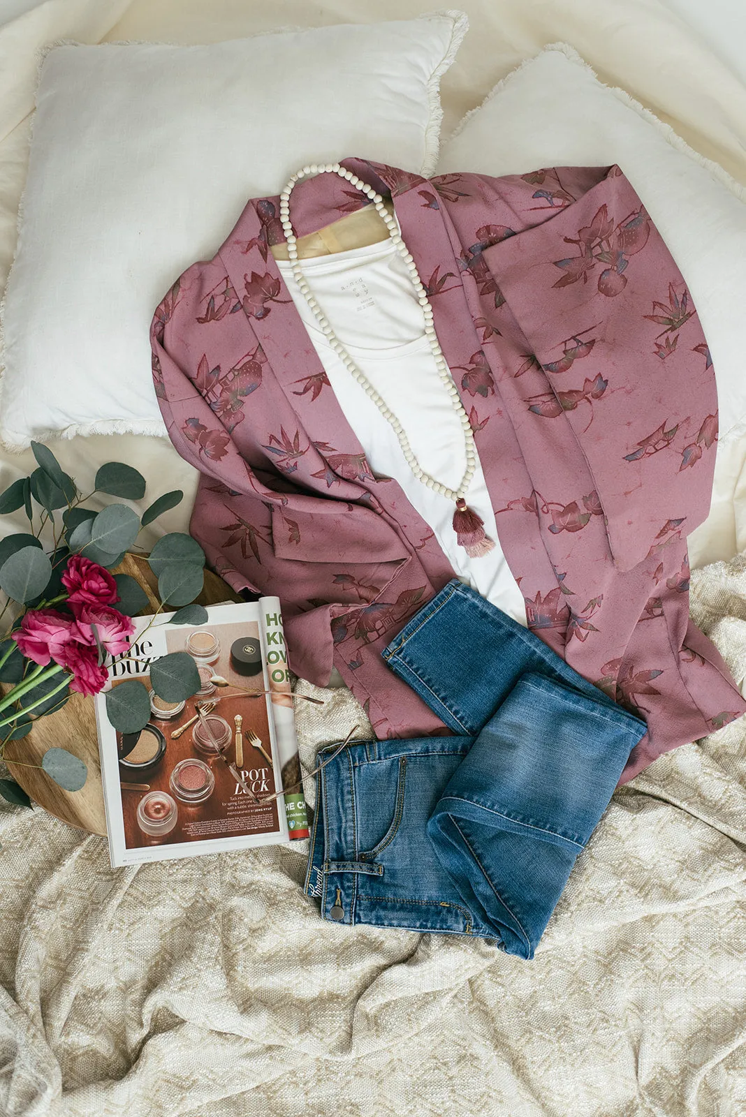 Vintage Silk Kimono Cardigan Jacket / Purple Batik Floral