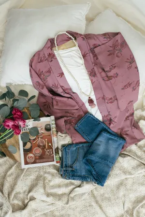 Vintage Silk Kimono Cardigan Jacket / Purple Batik Floral