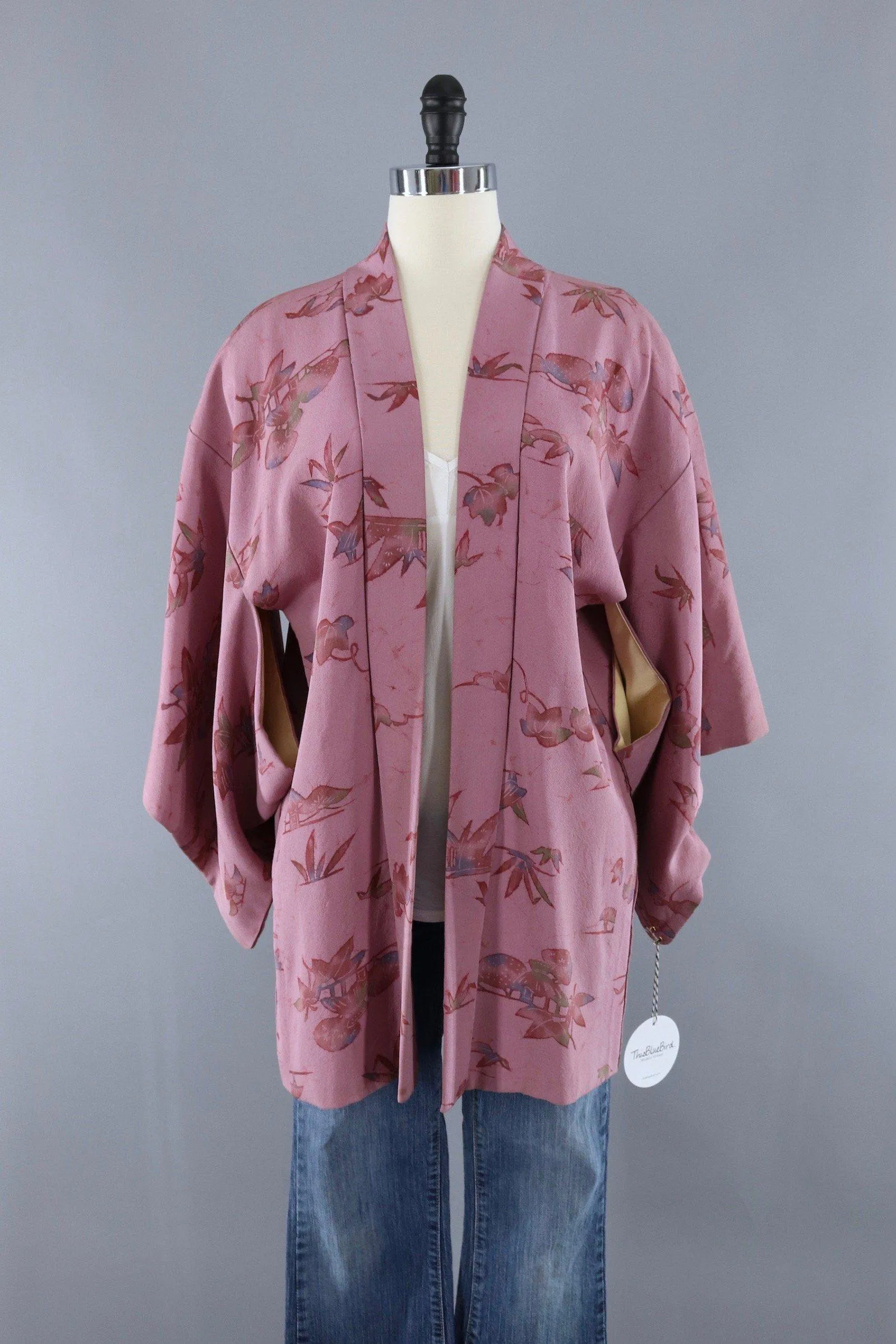 Vintage Silk Kimono Cardigan Jacket / Purple Batik Floral