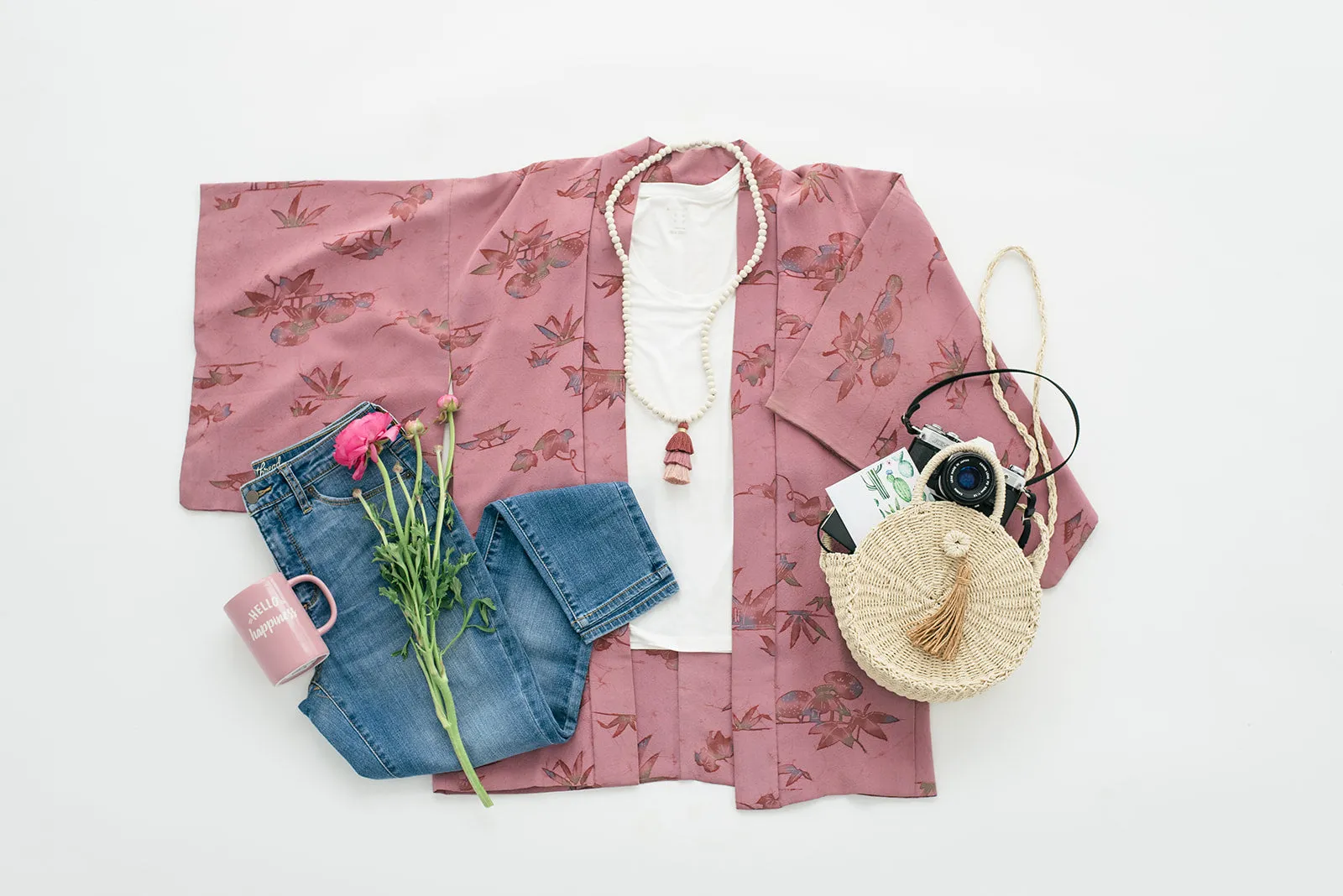 Vintage Silk Kimono Cardigan Jacket / Purple Batik Floral