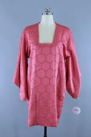 Vintage Silk Kimono Jacket in Pink and Metallic Hexagons Hex