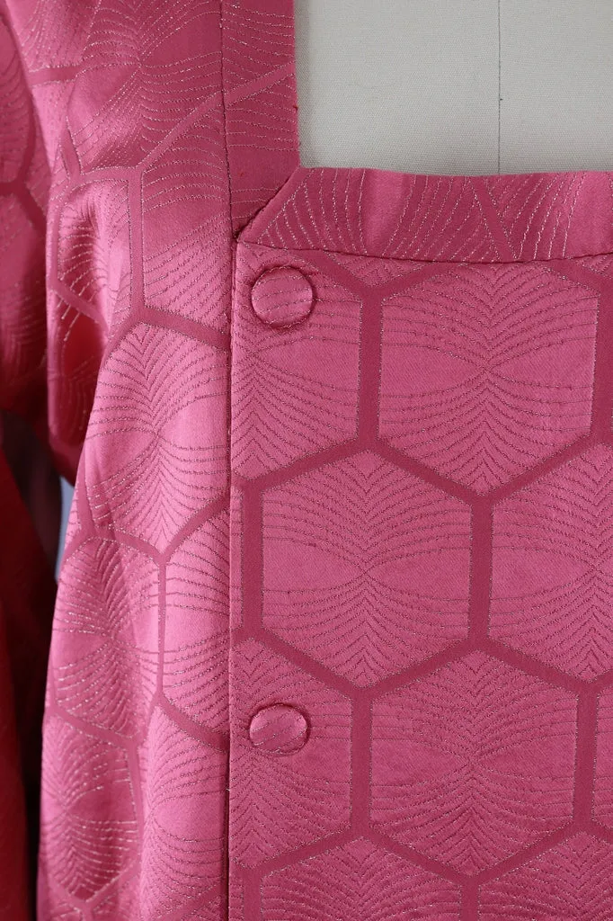 Vintage Silk Kimono Jacket in Pink and Metallic Hexagons Hex