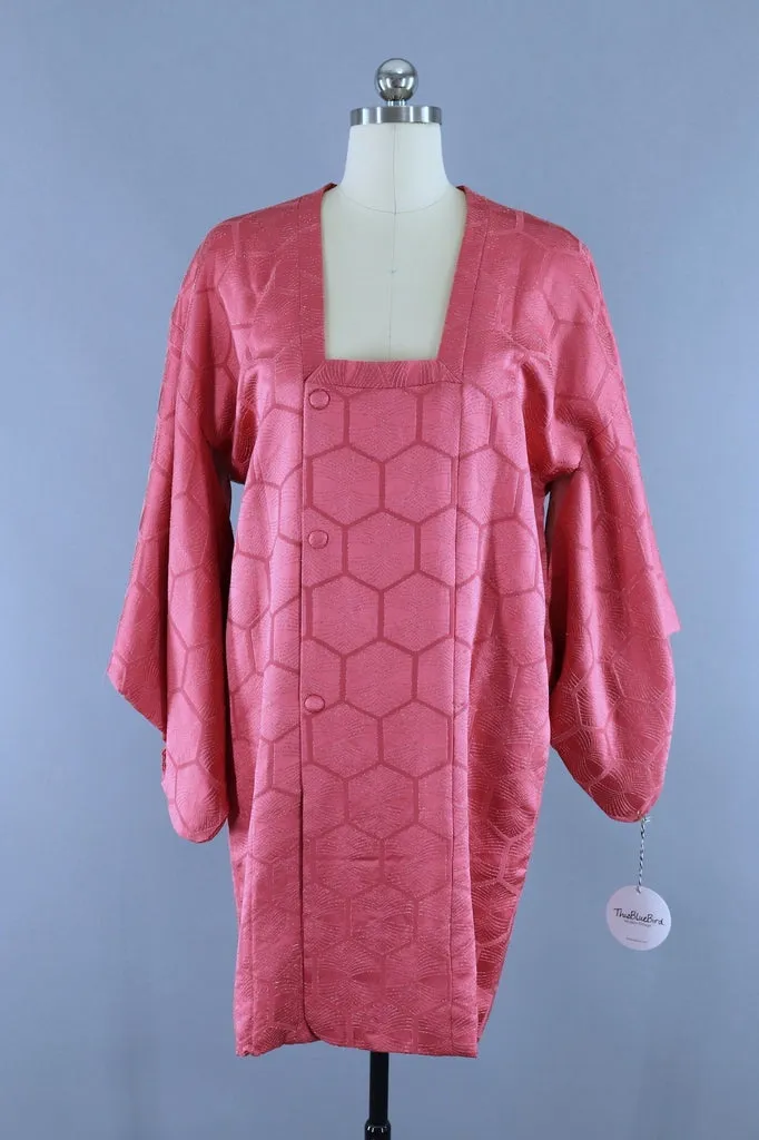 Vintage Silk Kimono Jacket in Pink and Metallic Hexagons Hex