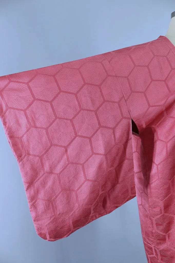 Vintage Silk Kimono Jacket in Pink and Metallic Hexagons Hex