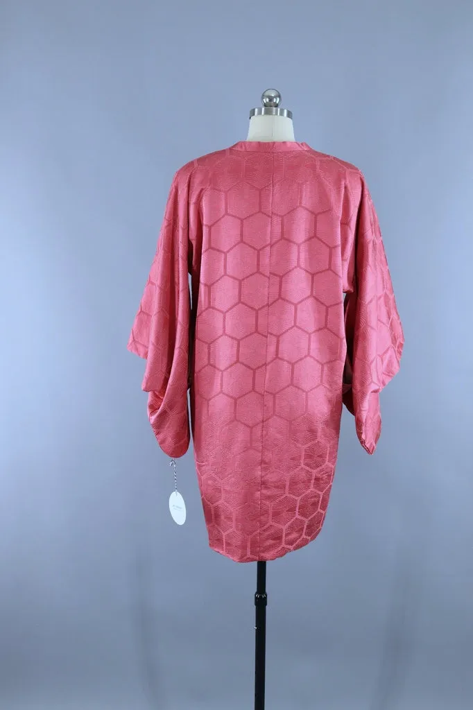 Vintage Silk Kimono Jacket in Pink and Metallic Hexagons Hex
