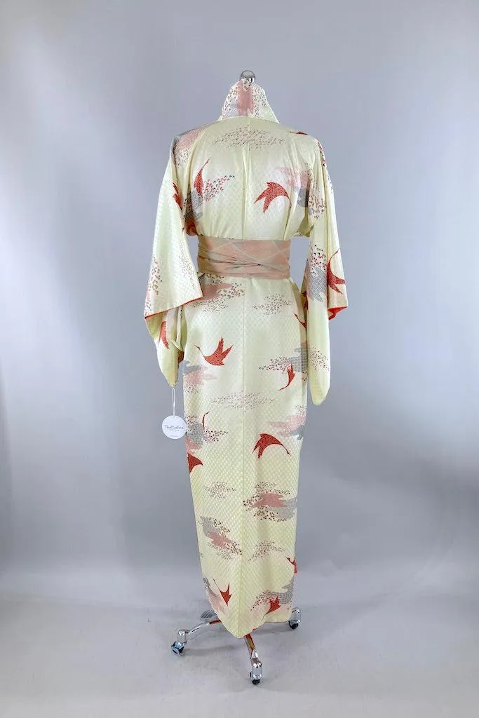 Vintage Yellow & Red Birds Kimono