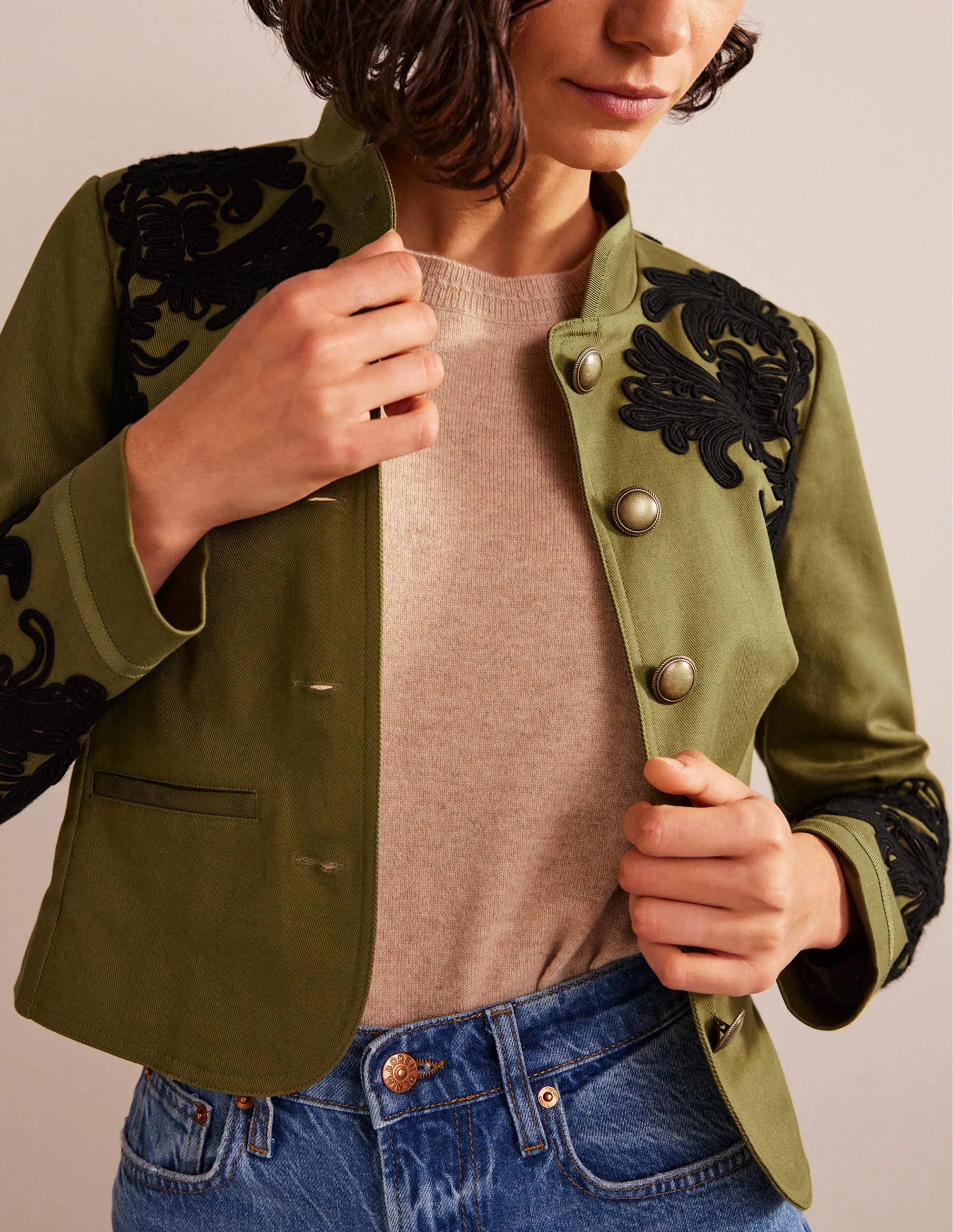 Warwick Embroidered Jacket-Olive Green