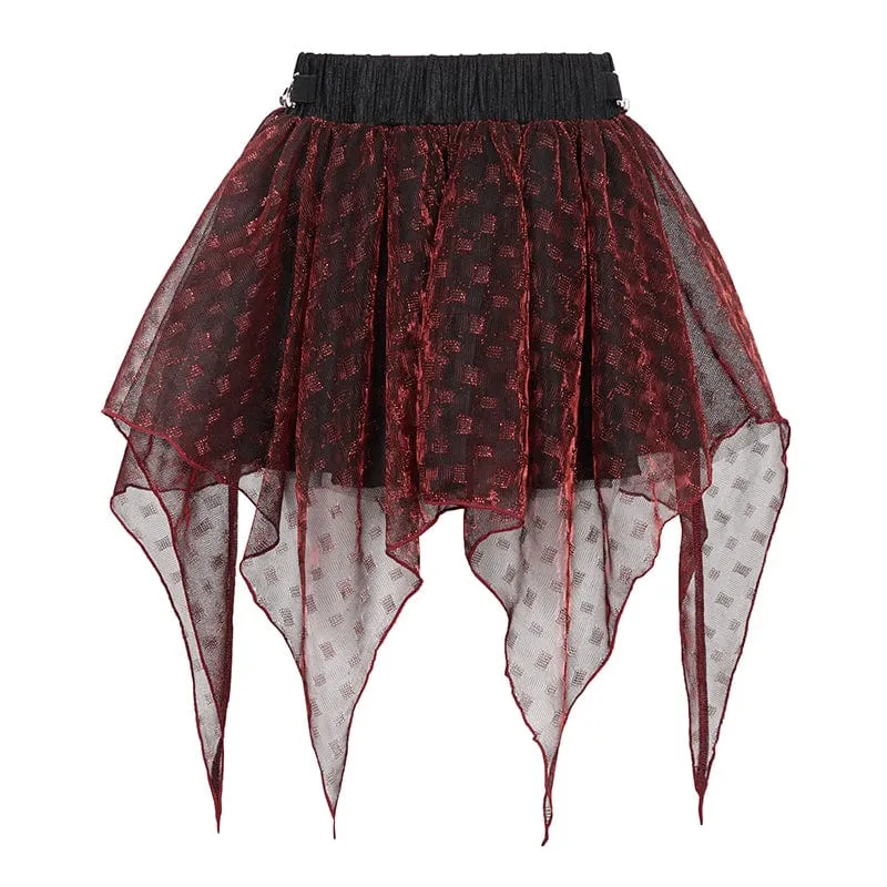 Women's Grunge Double Color Irregular Layered Mesh Skirt