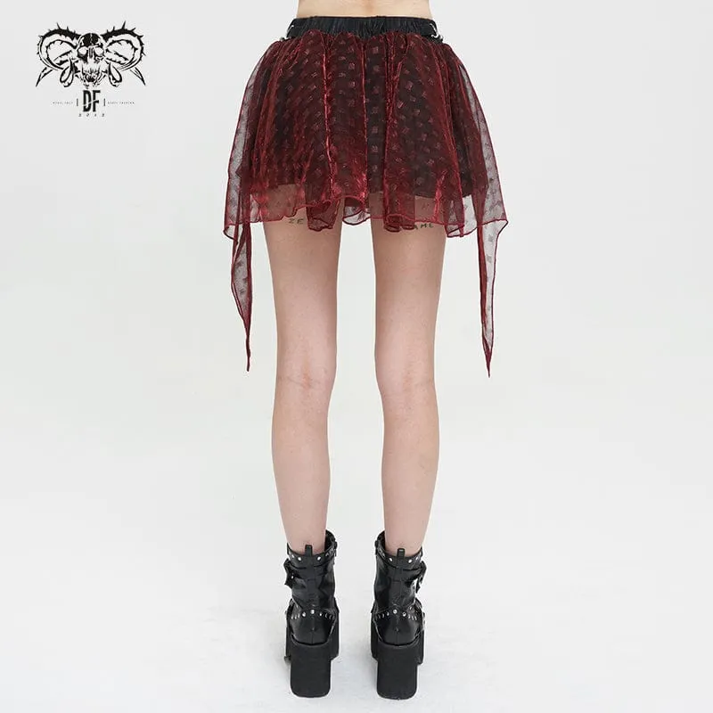 Women's Grunge Double Color Irregular Layered Mesh Skirt