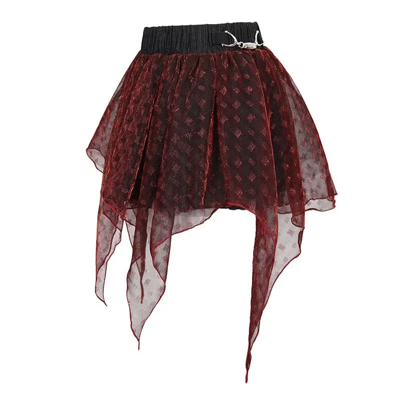 Women's Grunge Double Color Irregular Layered Mesh Skirt