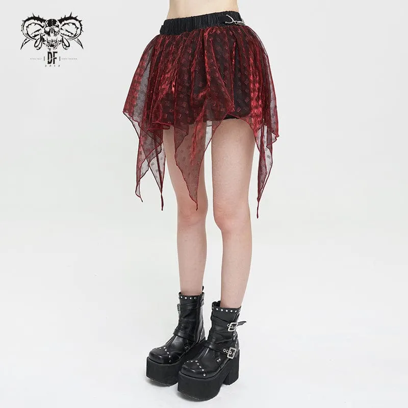 Women's Grunge Double Color Irregular Layered Mesh Skirt