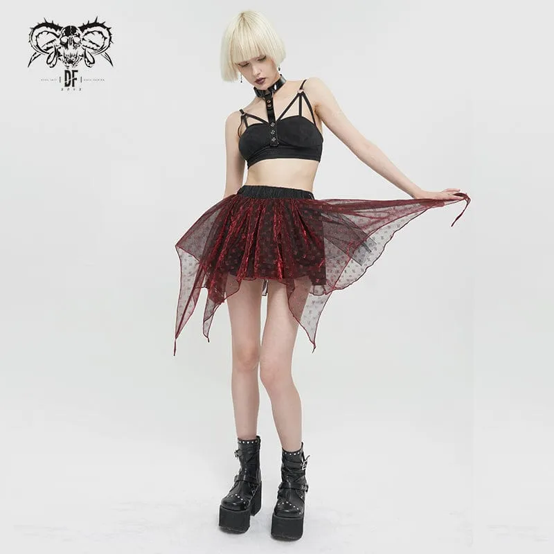 Women's Grunge Double Color Irregular Layered Mesh Skirt