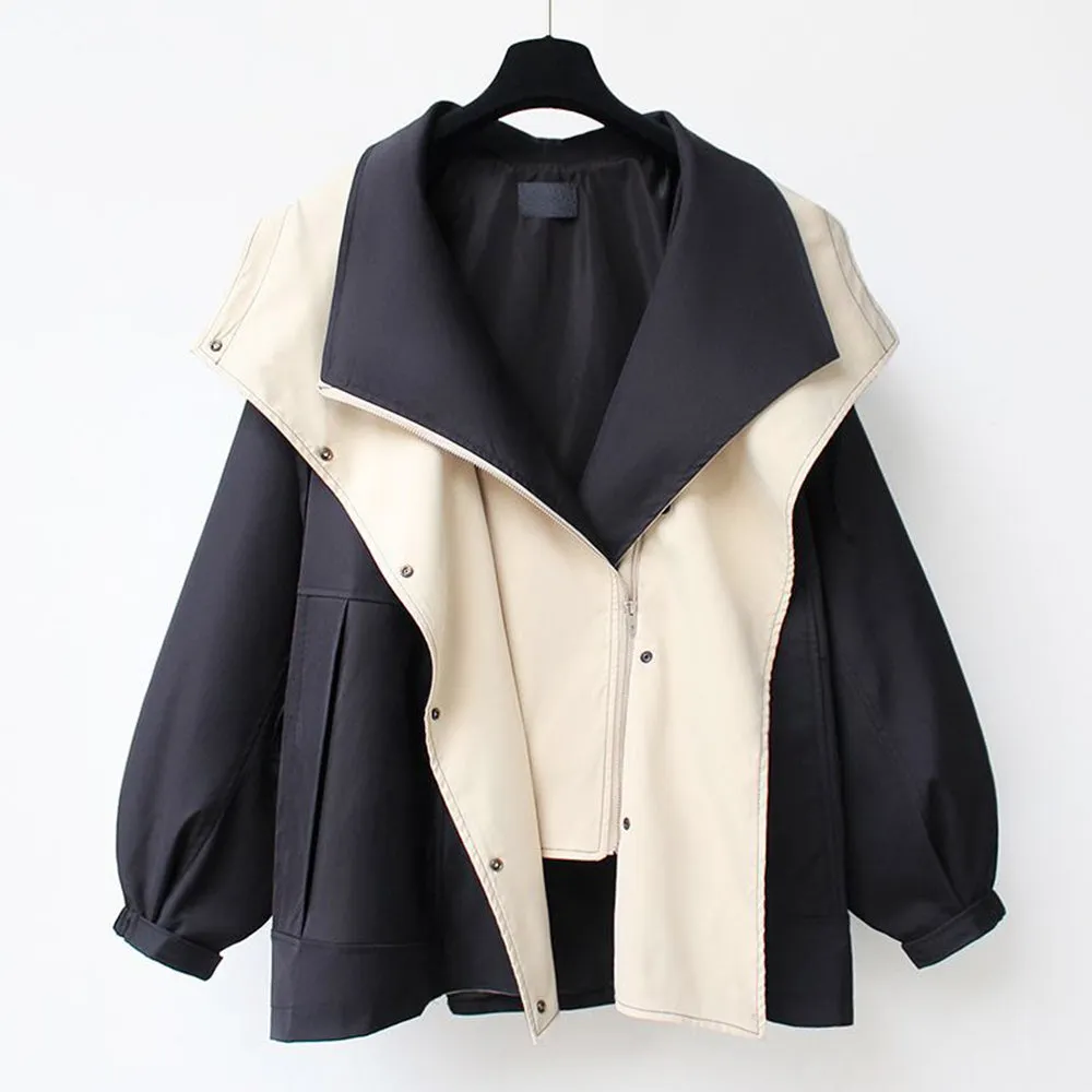 Women's Mid-Length Waisted Windbreaker Hooded Zippered Loose Work Jacket