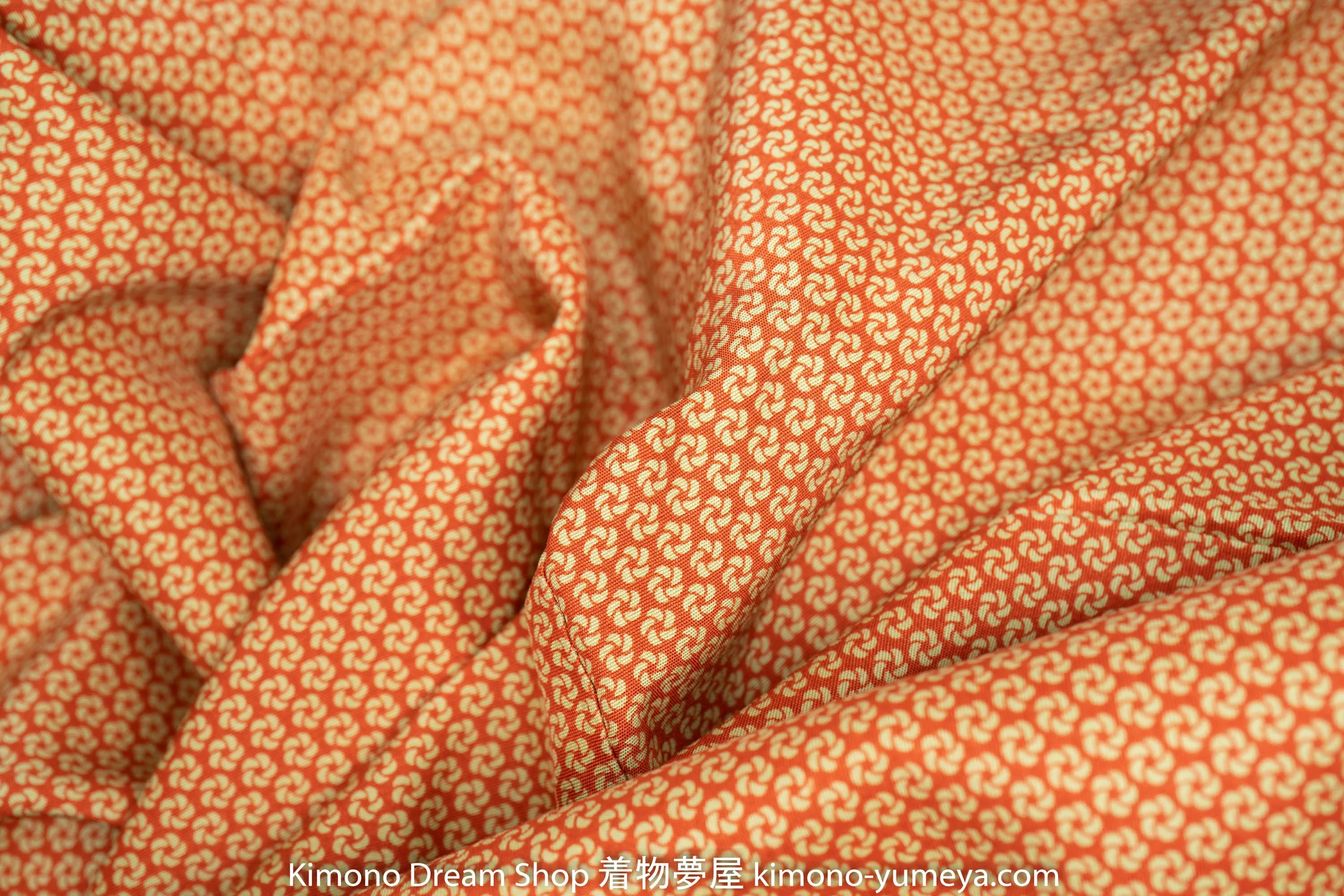 Yellow Cherry Blossom Swirl Komon Kimono - Vintage Silk Red Kimono - Traditional Patterns