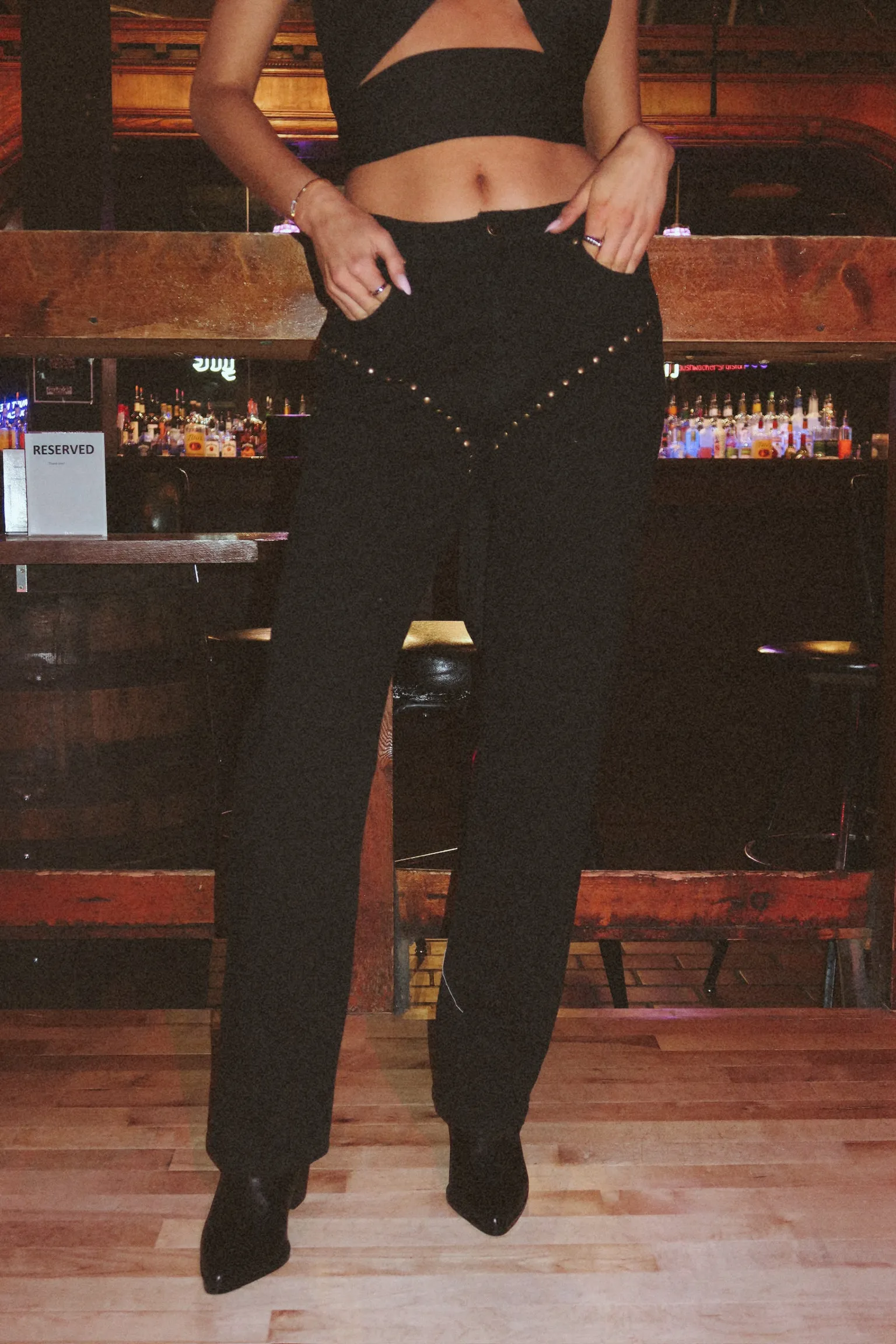 Zia Studded High Rise Straight Jeans